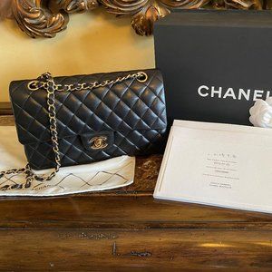 Chanel Black Lambskin Medium Classic Double Flap